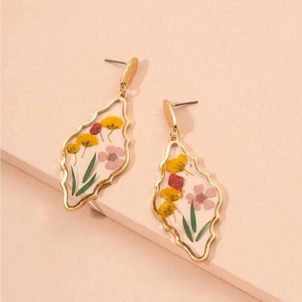 Flower Watercolor Drop Earrings - Picture 5 of 9